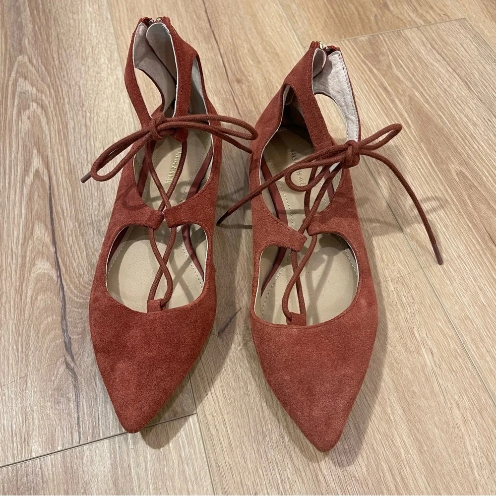 Saks Fifth Avenue Women's orange Rust Suede Lace Loafer s Flats‎ Women’s Size 7